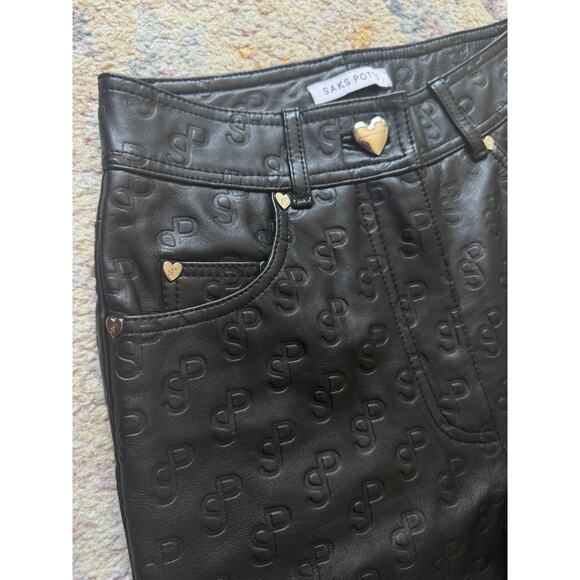 Saks Potts Rosita Black Leather Logo Embossed Trousers Pants - Picture 12 of 16